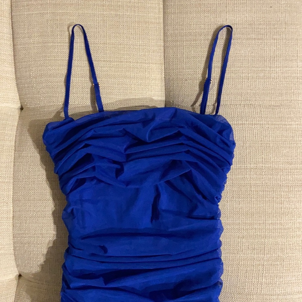 Blue Ruched Mini Dress - Picture 6 of 6